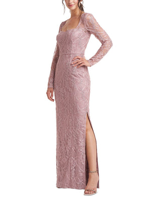 JS Collections Women's Giovanna Long Sleeve Column Evening Gown Pink Size 8