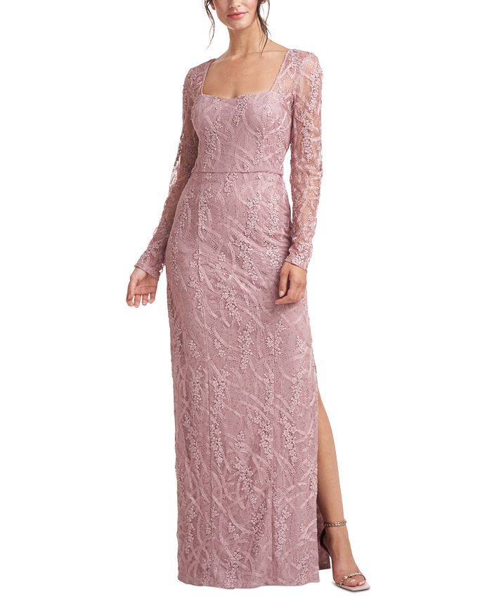 JS Collections Women's Giovanna Long Sleeve Column Evening Gown Pink Size 16