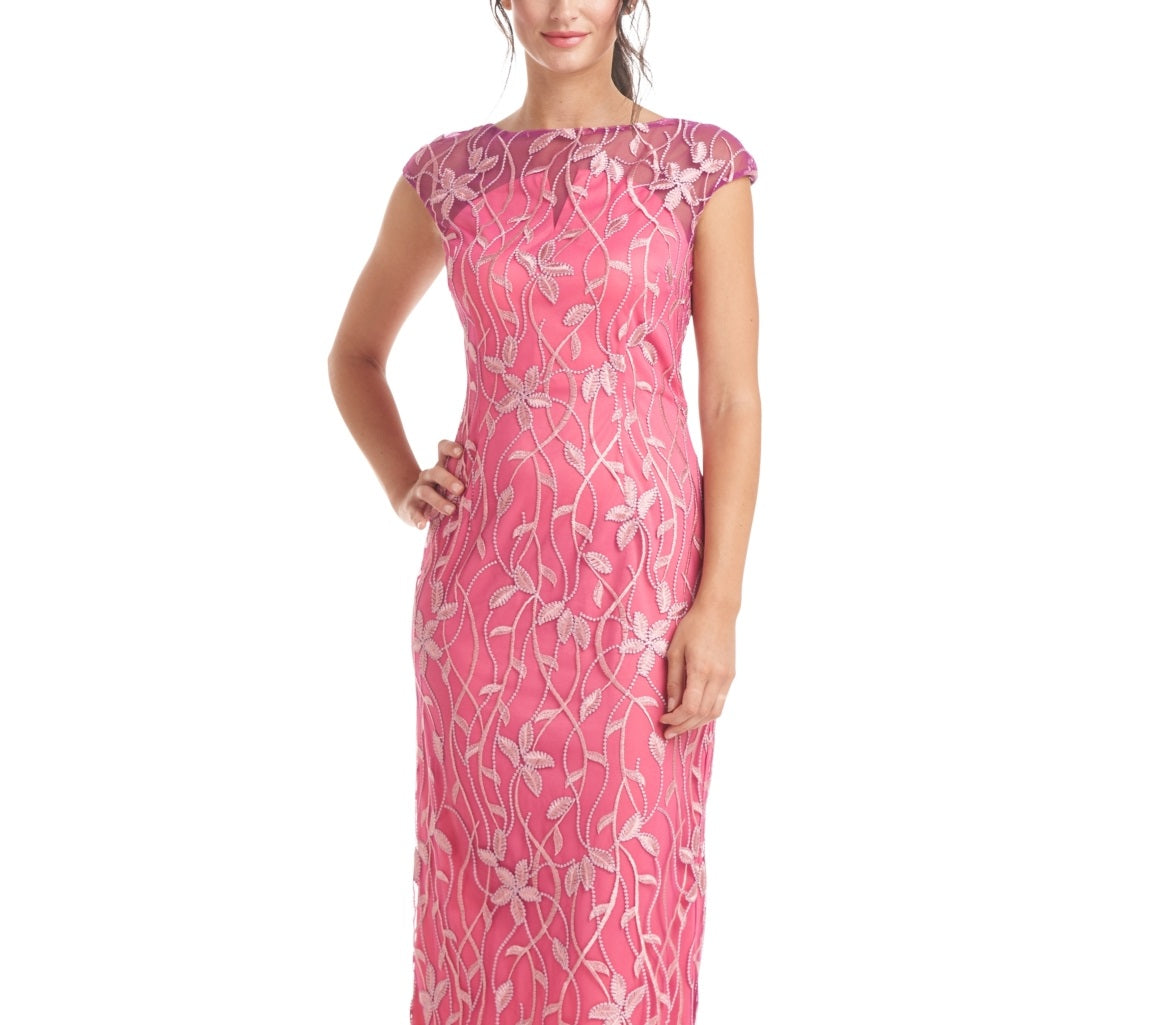 JS Collections Women's Crystal Floral Cocktail Midi Dress Pink Size 18