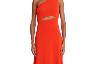Halston Jersey Cascade Slit Gown, Size 4, Vermillion