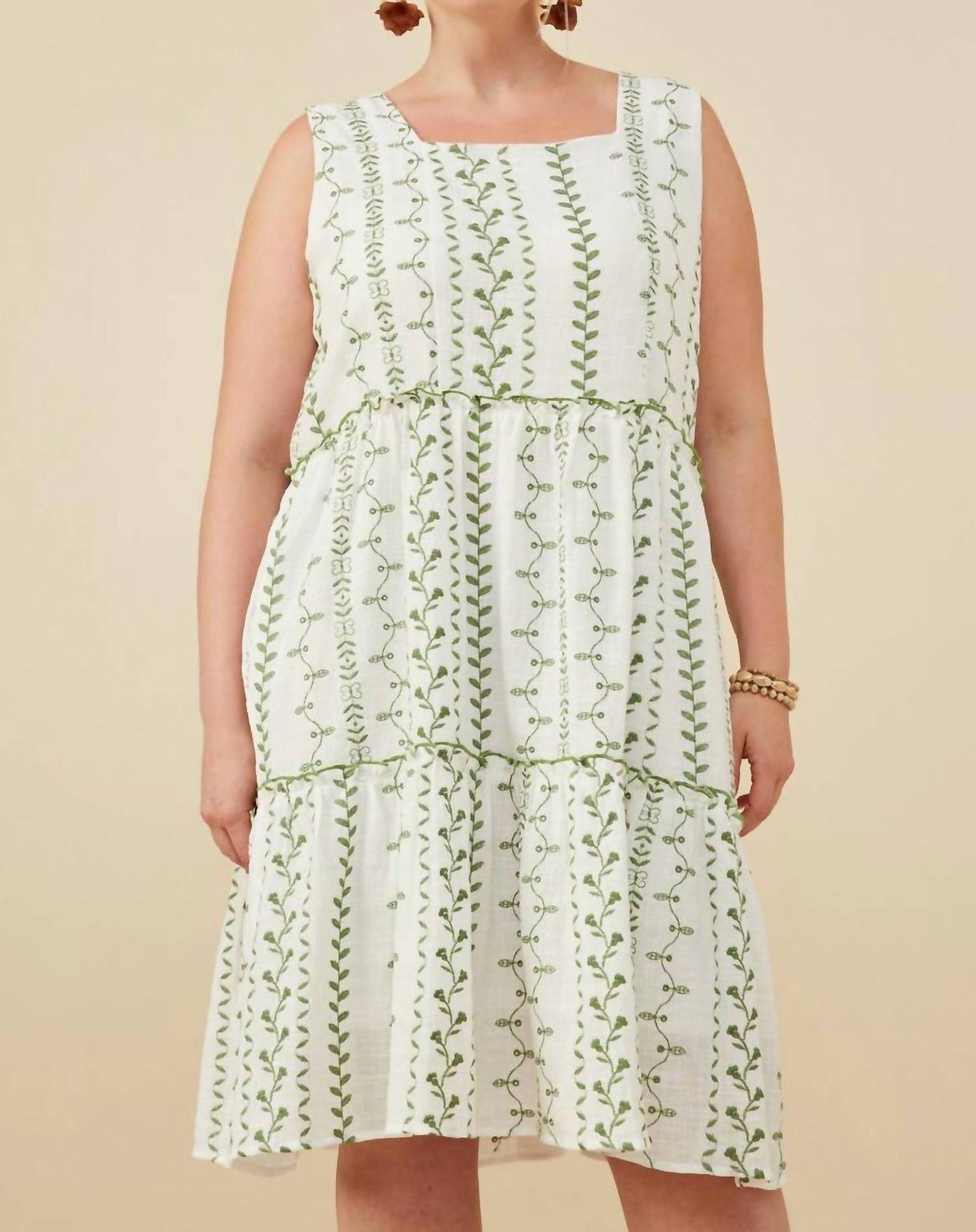 Hayden La - Botanical Embroidered Ruffle Tiered Tank Dress - Plus