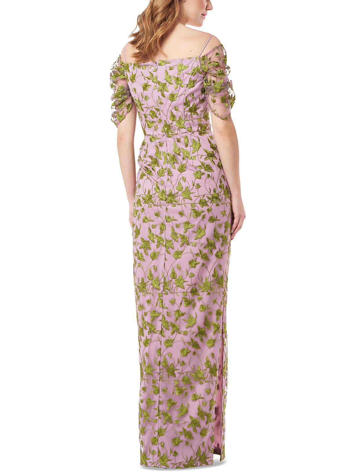 Js Collections Jemma Embroidered Cold Shoulder Column Gown In Amethyst/Chartreuse Size 2