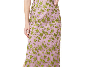 Js Collections Jemma Embroidered Cold Shoulder Column Gown In Amethyst/Chartreuse Size 2