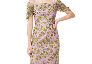 Js Collections Jemma Embroidered Cold Shoulder Column Gown In Amethyst/Chartreuse Size 2