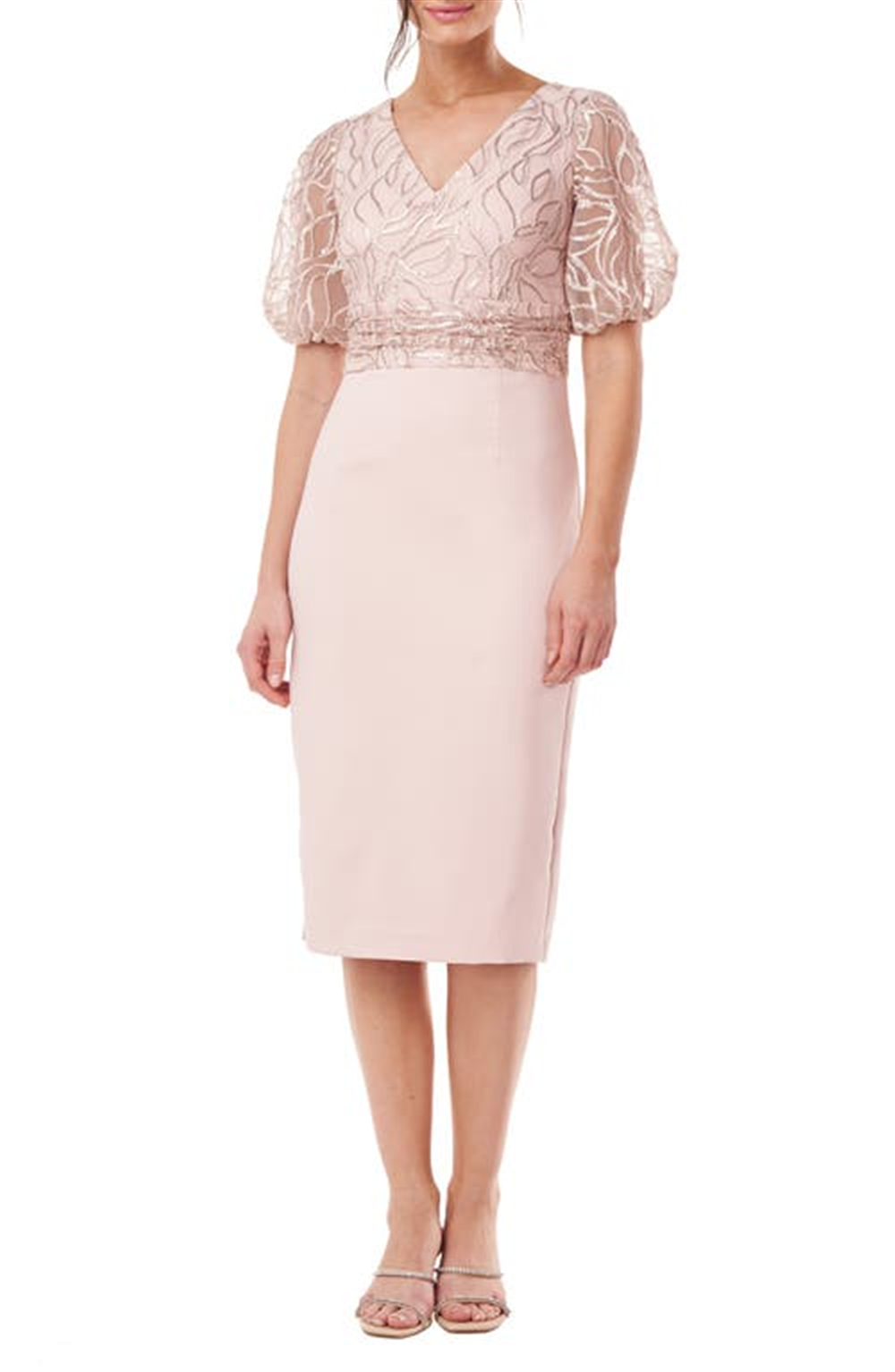 JS Collections Emersyn Beaded Midi Dress, English Rose, Size 8