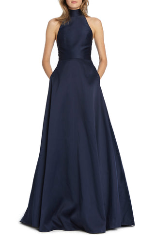 Ml Monique Women's Lhuiller High Neck Evening Gown Blue Size 4