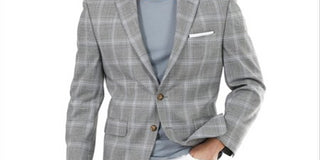 Ralph Lauren Men's Single Breasted Windowpane Plaid Classic Fit Wool Blend Sport Coat Gray Size 48