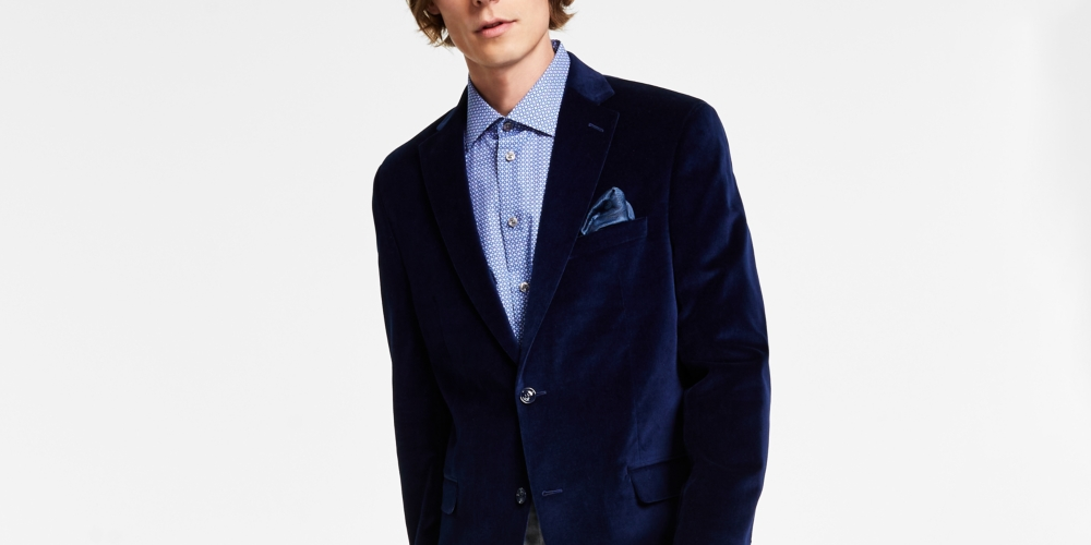 Alfani Men's Slim-Fit Solid Velvet Blazer Blue Size 38