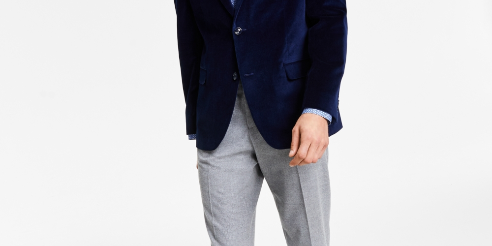 Alfani Men's Slim-Fit Solid Velvet Blazer Blue Size 38