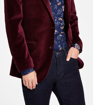 Alfani Men's Slim Fit Solid Velvet Blazer Red Size 46