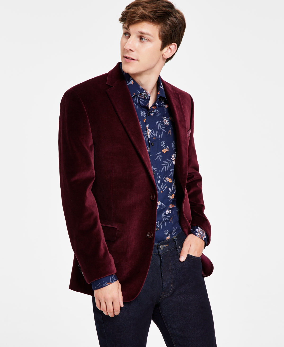 Alfani Men's Slim Fit Solid Velvet Blazer Red Size 46