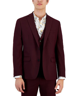 Bar III Men's Slim Fit Burgundy Solid Suit Jacket Red Size 36