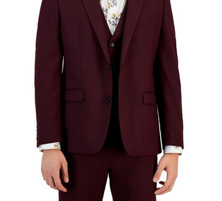 Bar III Men's Slim Fit Burgundy Solid Suit Jacket Red Size 36