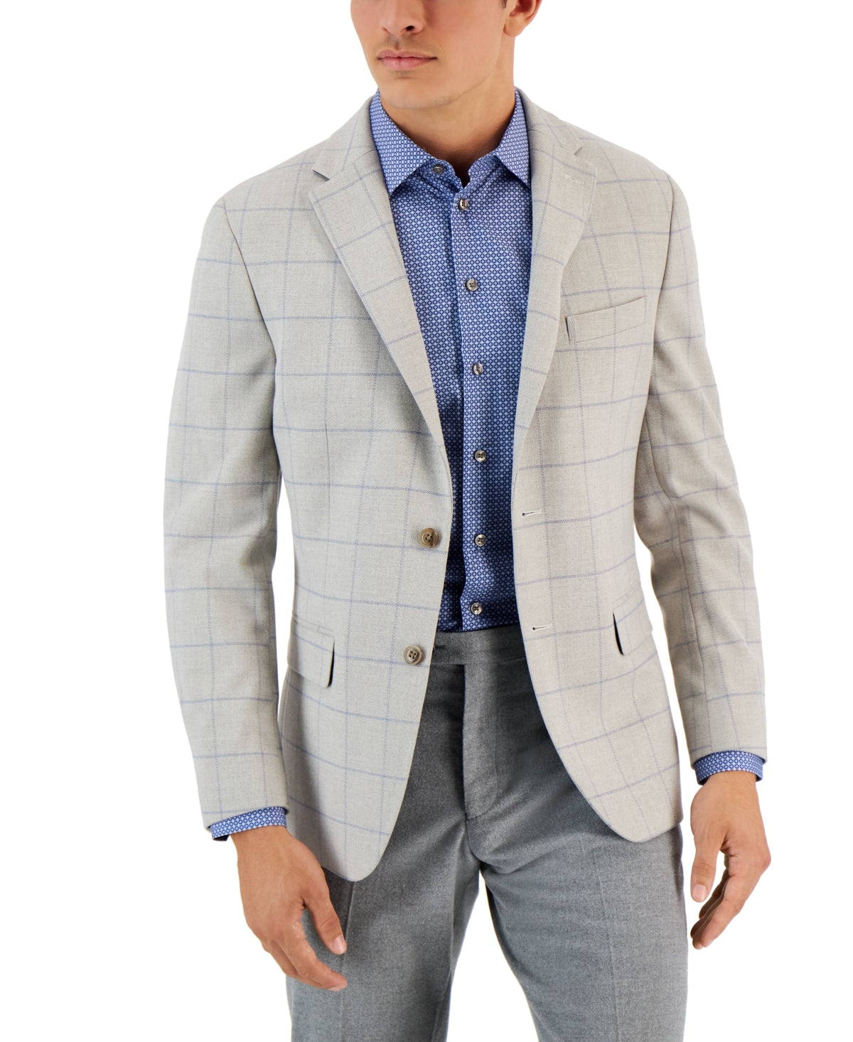 Tommy Hilfiger Men's Modern Fit Windowpane Blazer Gray Size 42