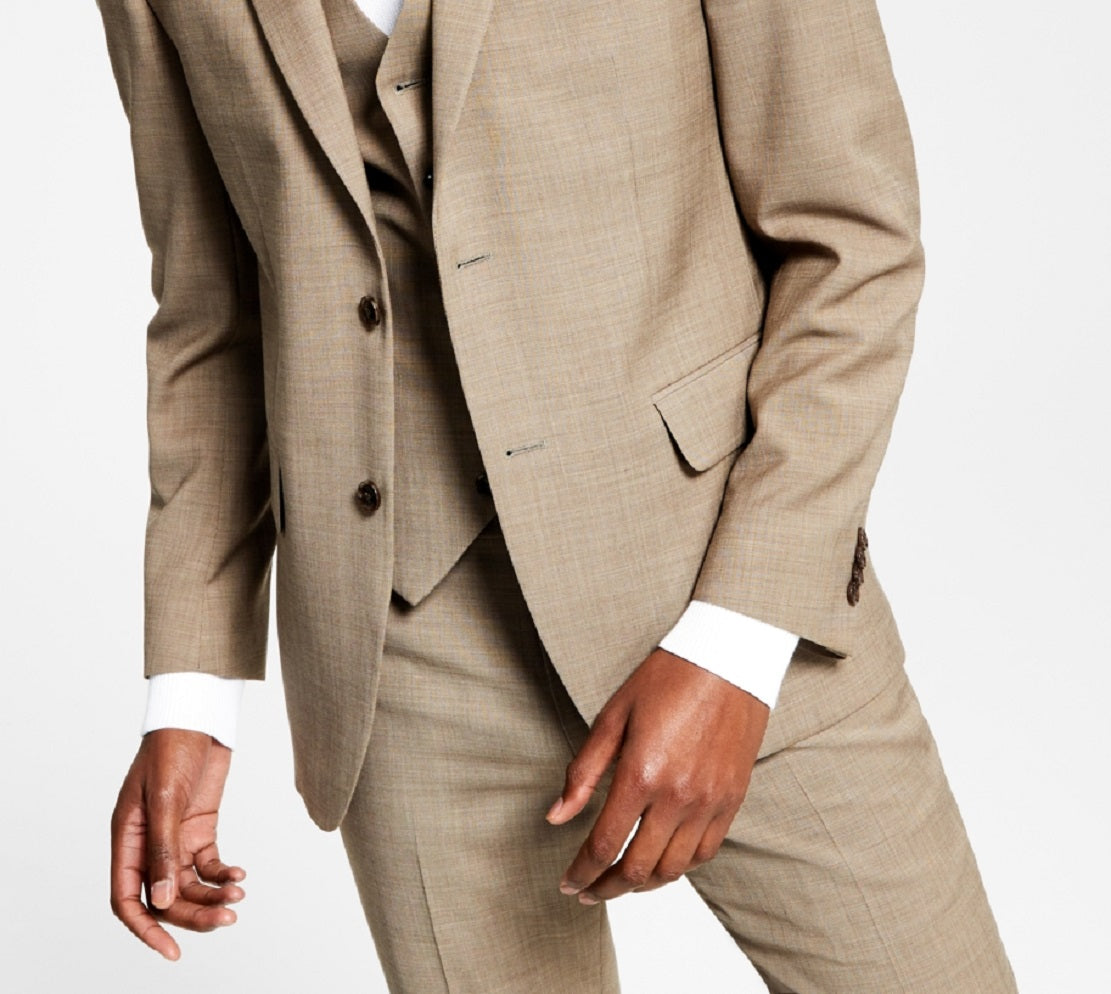 Tommy Hilfiger Men's Modern Fit Th Flex Stretch Solid Suit Jacket Brown Size 42
