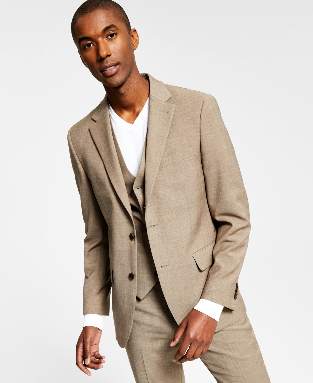 Tommy Hilfiger Men's Modern Fit Th Flex Stretch Solid Suit Jacket Brown Size 42