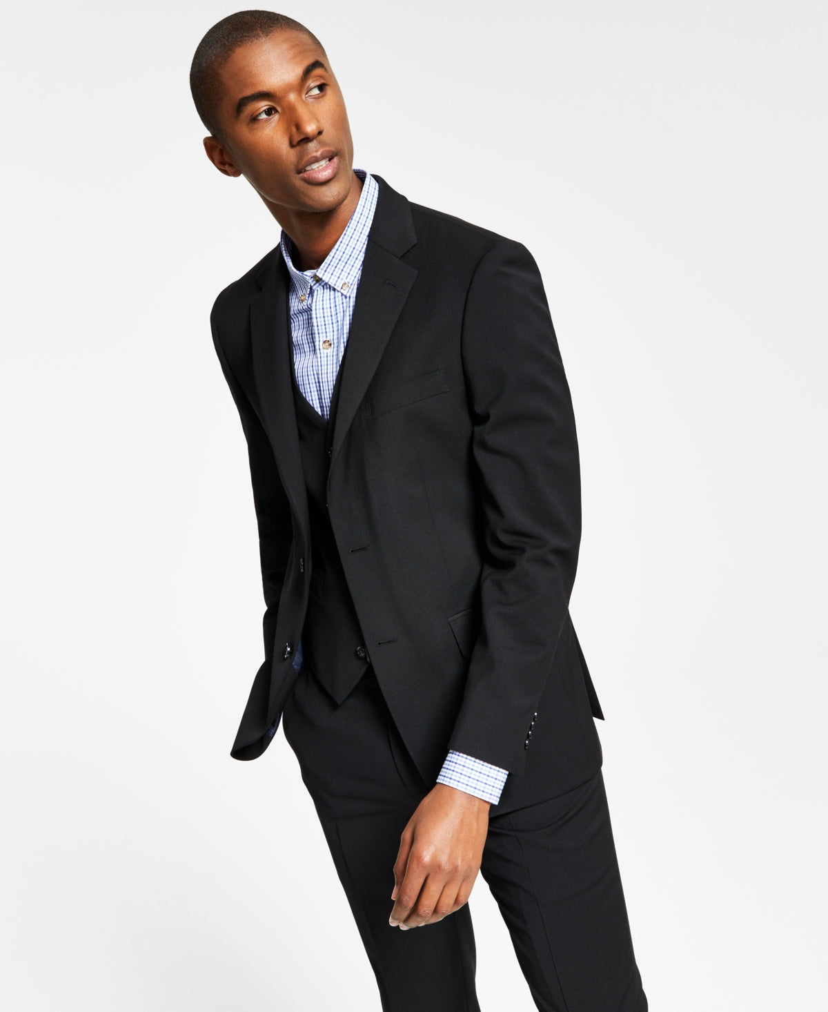 Tommy Hilfiger Men's Modern Fit Th Flex Stretch Solid Suit Jacket Black Size 42