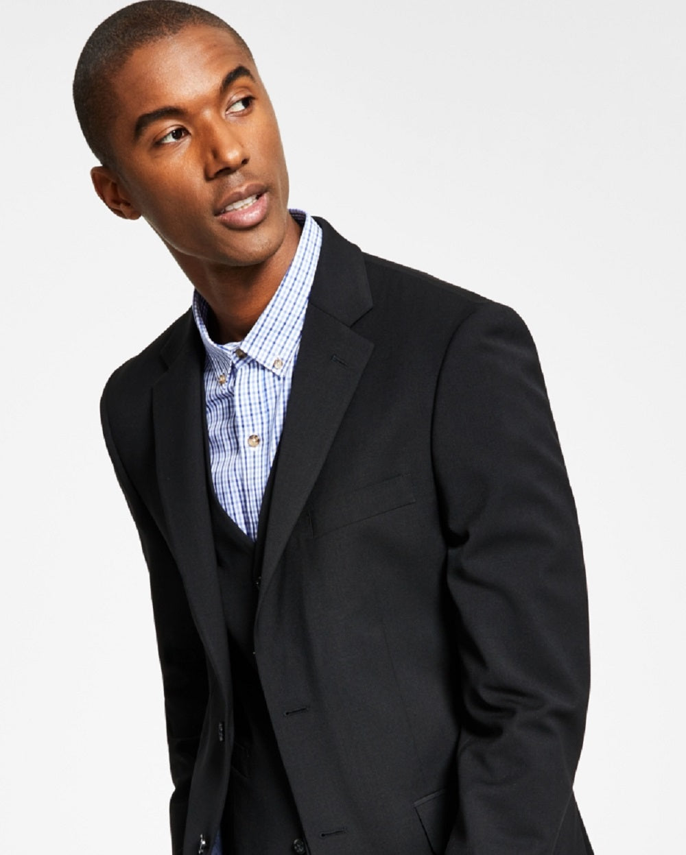 Tommy Hilfiger Men's Modern Fit Th Flex Stretch Solid Suit Jacket Black Size 44