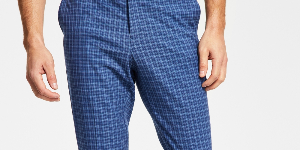 Tommy Hilfiger Men's Modern Fit Th Flex Stretch Check Performance Pants Blue Size 30X30