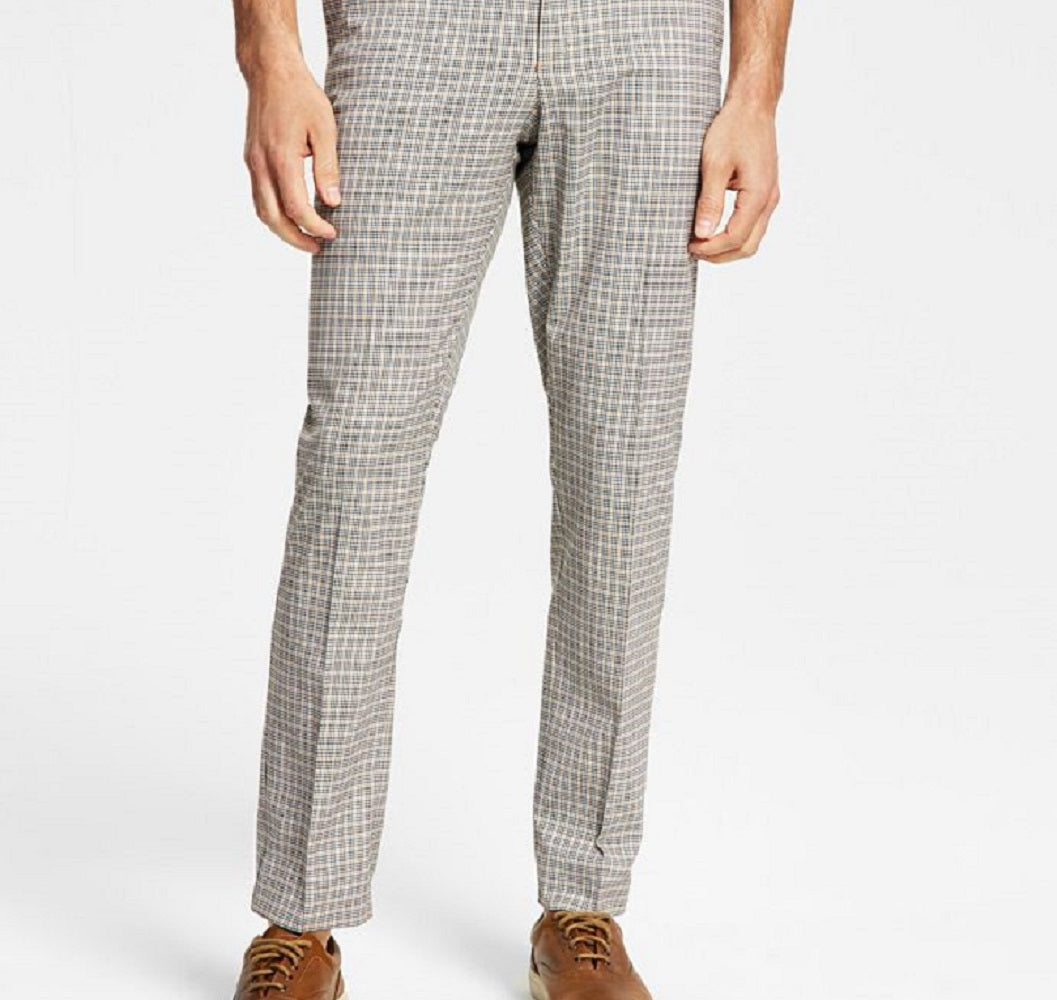 Tommy Hilfiger Men's Modern Fit Th Flex Stretch Check Performance Pants Gray Size 36X34