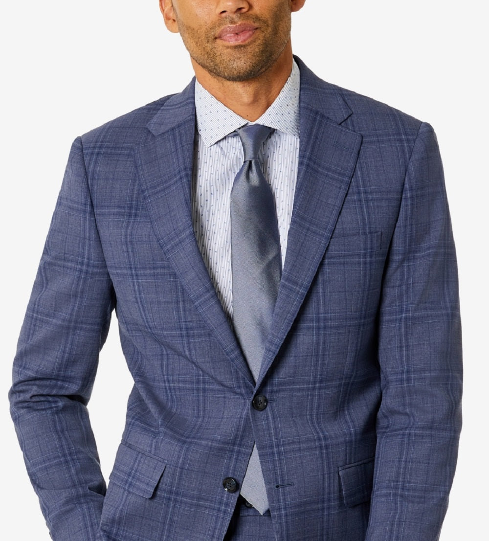 Calvin Klein Men's Slim Fit Plaid Suit Separate Jacket Blue Size 42