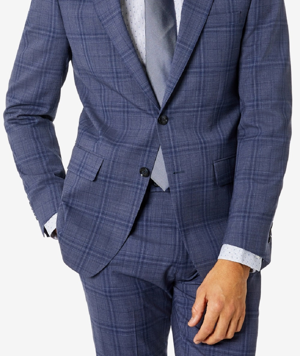 Calvin Klein Men's Slim Fit Plaid Suit Separate Jacket Blue Size 42