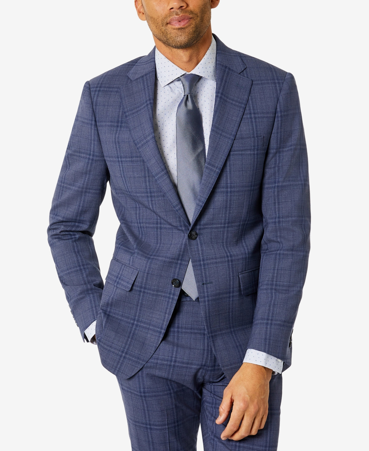Calvin Klein Men's Slim Fit Plaid Suit Separate Jacket Blue Size 42