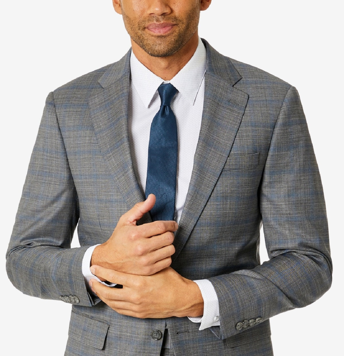 Calvin Klein Men's Slim Fit Plaid Suit Separate Jacket Gray Size 38