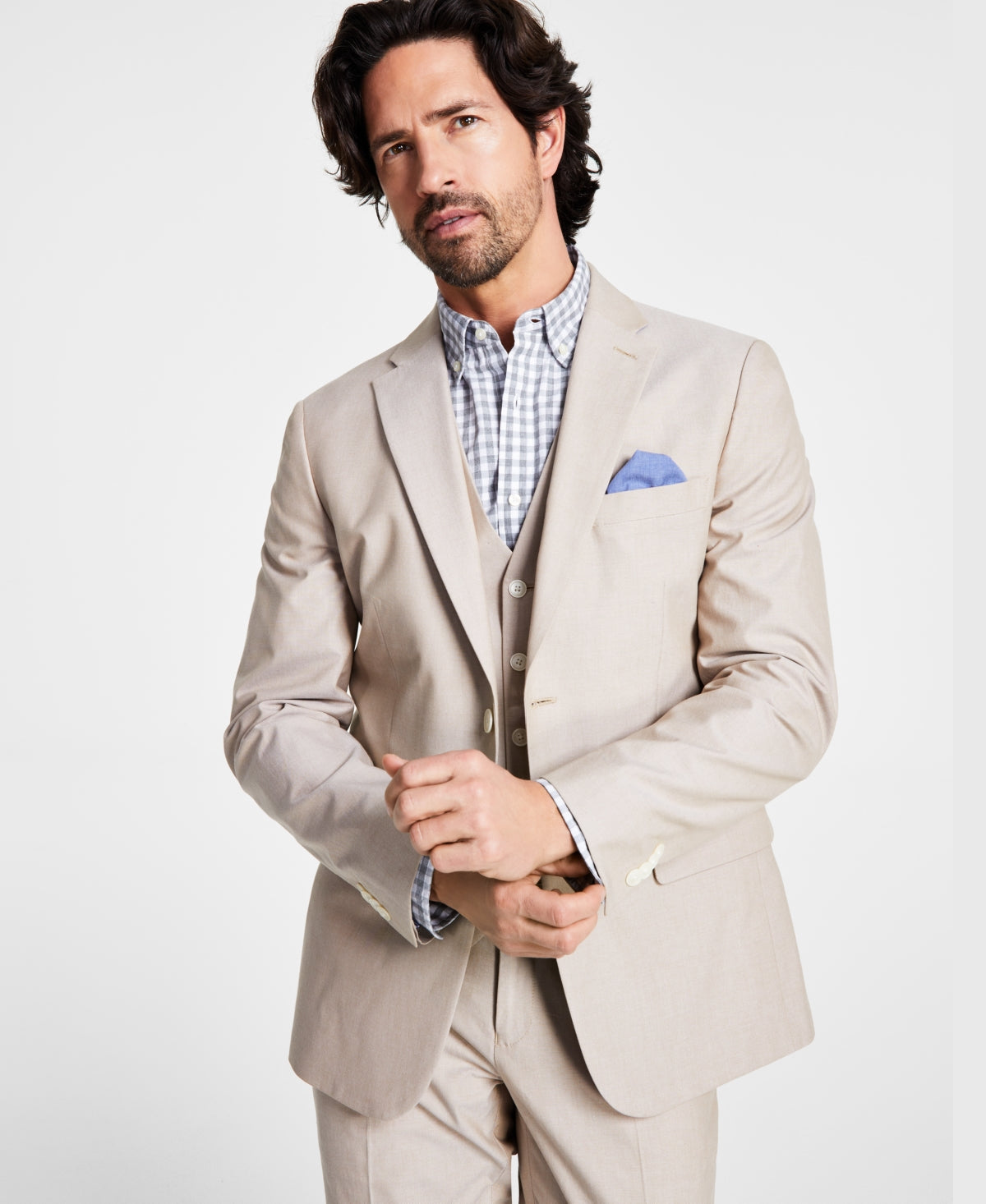 Tommy Hilfiger Men's Modern Fit Th Flex Stretch Chambray Suit Separate Jacket Brown Size 44