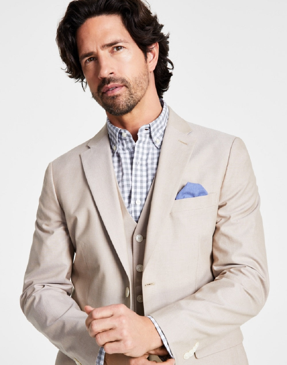Tommy Hilfiger Men's Modern Fit Th Flex Stretch Chambray Suit Separate Jacket Brown Size 44