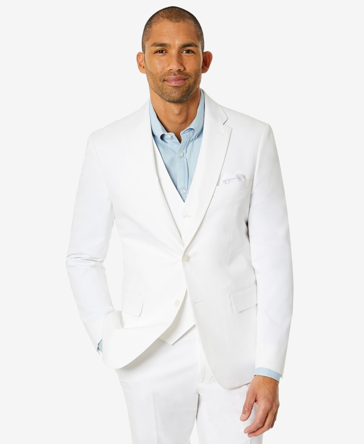 Tommy Hilfiger Men's Modern-Fit Th Flex Stretch Chambray Suit Separate Jacket White Size 40
