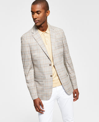 Tommy Hilfiger Men's Modern Fit Plaid Blazer Beige Size 42