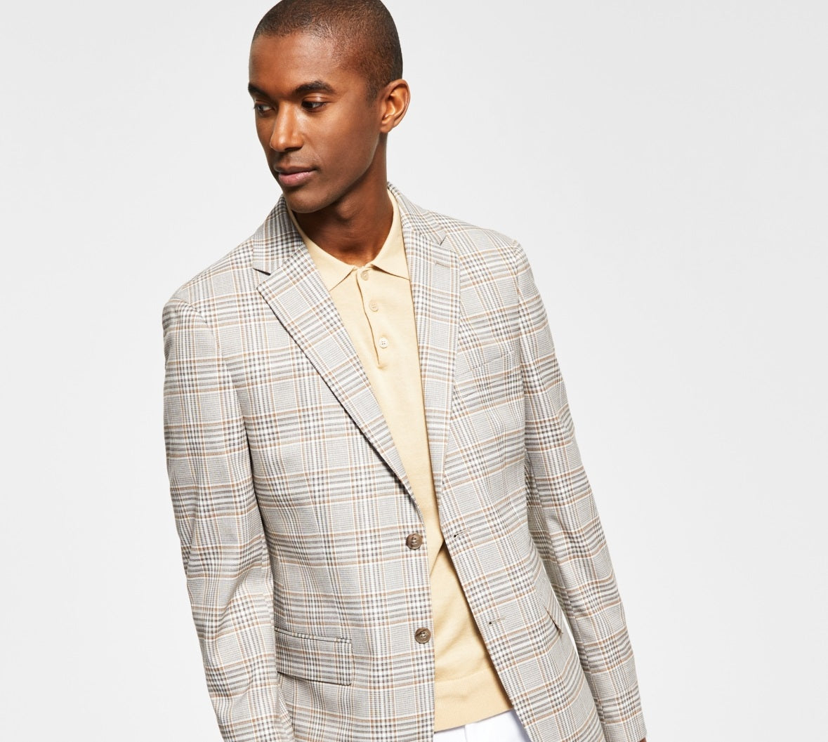 Tommy Hilfiger Men's Modern Fit Plaid Blazer Beige Size 42