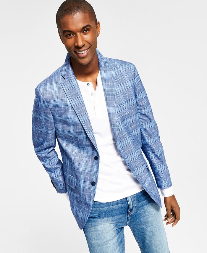 Tommy Hilfiger Men's Modern Fit Blue Plaid Blazer Blue Size 42