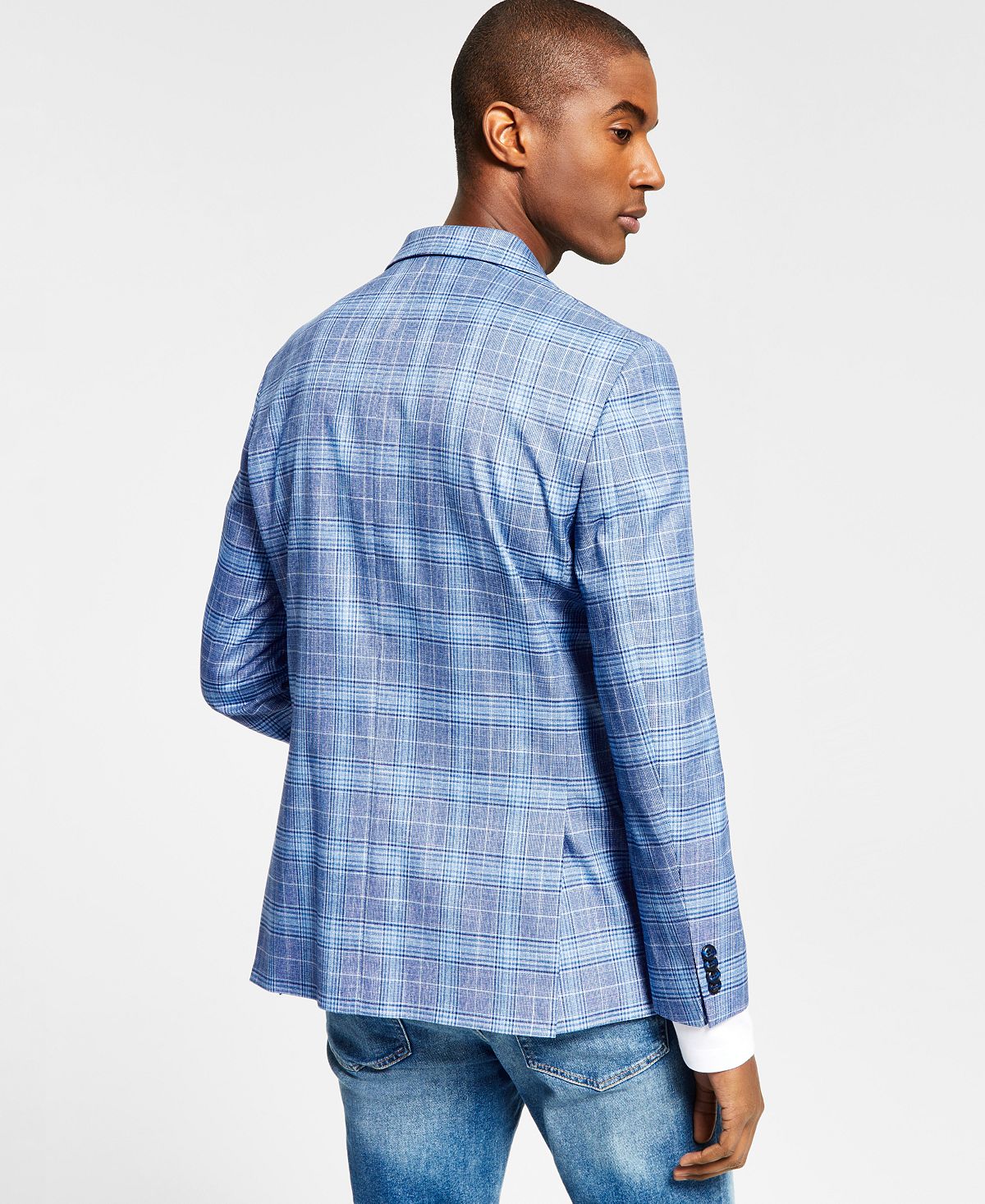Tommy Hilfiger Men's Modern Fit Blue Plaid Blazer Blue Size 42