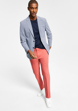 Tommy Hilfiger Men's Modern Fit Stretch Seersucker Check Blazer Blue Size 44