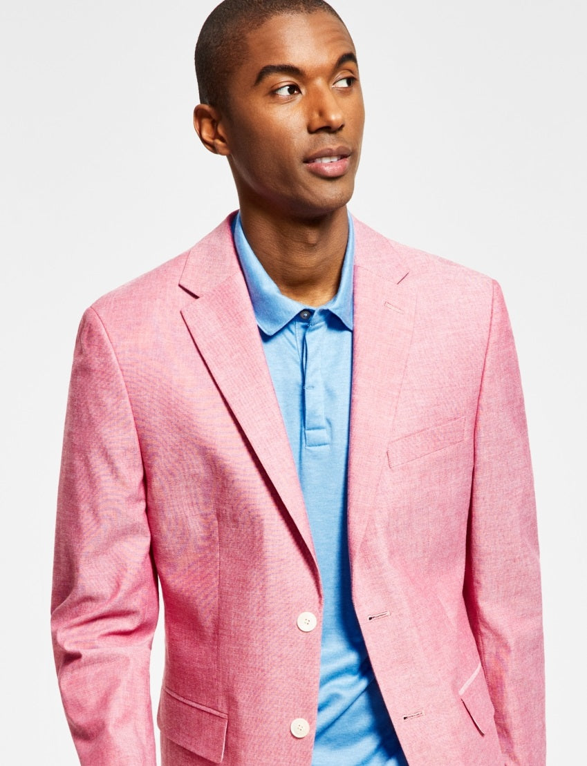 Tommy Hilfiger Men's Abstract Stripe Modern Fit Chambray Blazer Red Size 36