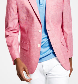 Tommy Hilfiger Men's Abstract Stripe Modern Fit Chambray Blazer Red Size 38