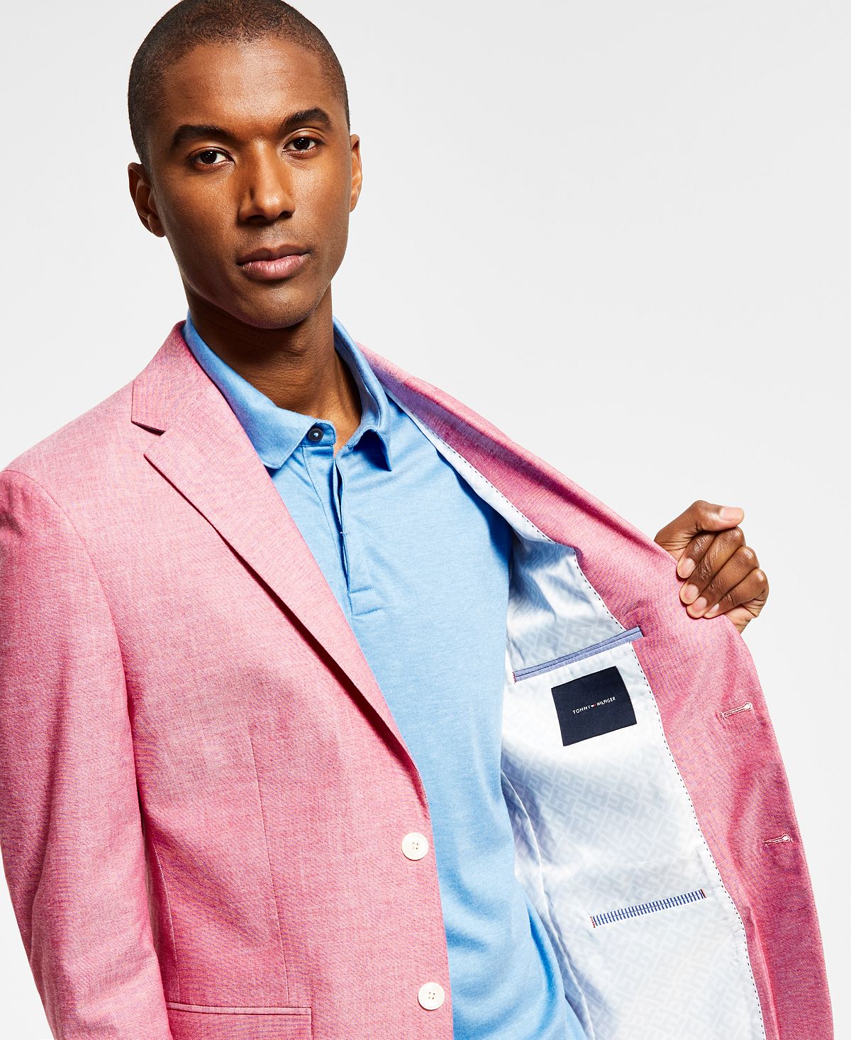 Tommy Hilfiger Men's Abstract Stripe Modern Fit Chambray Blazer Red Size 40