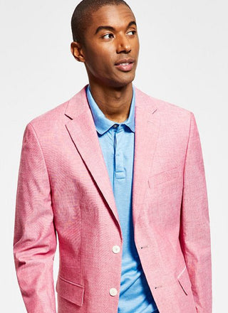 Tommy Hilfiger Men's Abstract Stripe Modern Fit Chambray Blazer Red Size 42