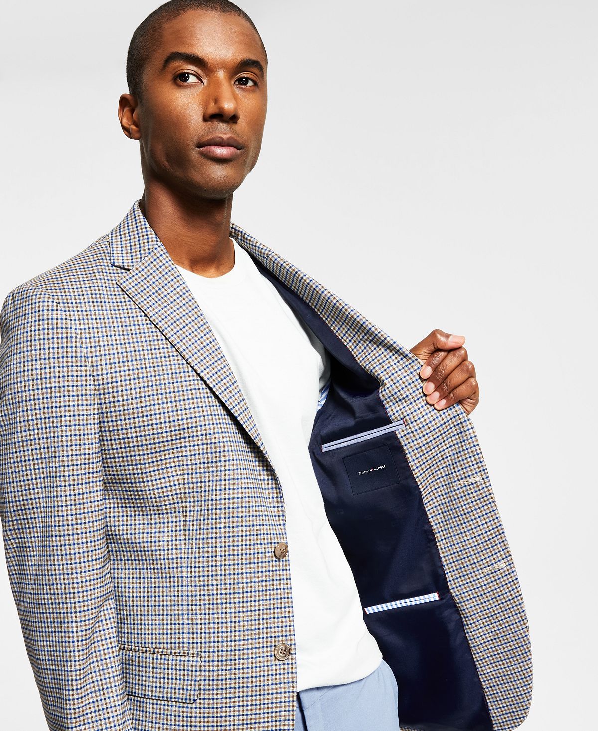 Tommy Hilfiger Men's Modern Fit Check Blazer Brown Size 44