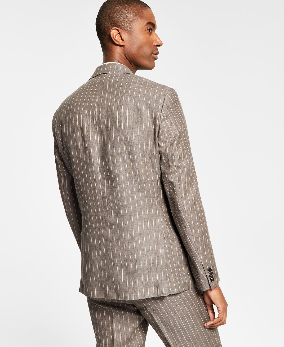 Alfani Men's Slim Fit Stripe Linen Suit Jacket Brown Size 38