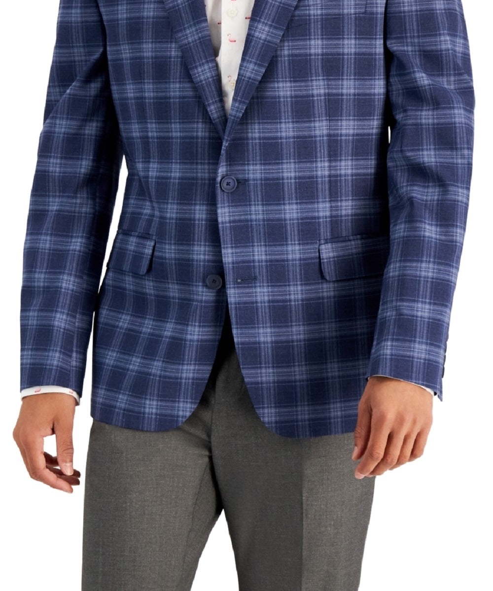 Bar III Men's Slim Fit Patterned Blazer Blue Size 46