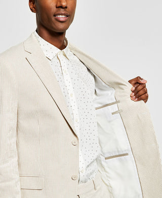 Alfani Men's Slim Fit Seersucker Stripe Suit Jacket Beige Size 36