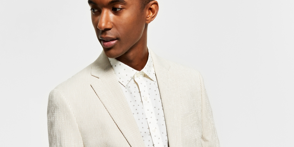 Alfani Men's Slim Fit Seersucker Stripe Suit Jacket Brown Size 38