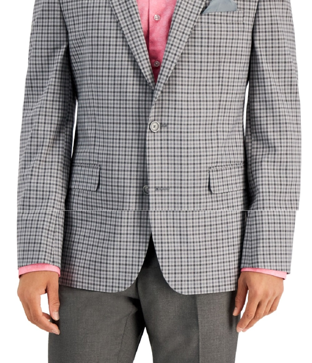 Bar III Men's Slim Fit Patterned Blazer Gray Size 40