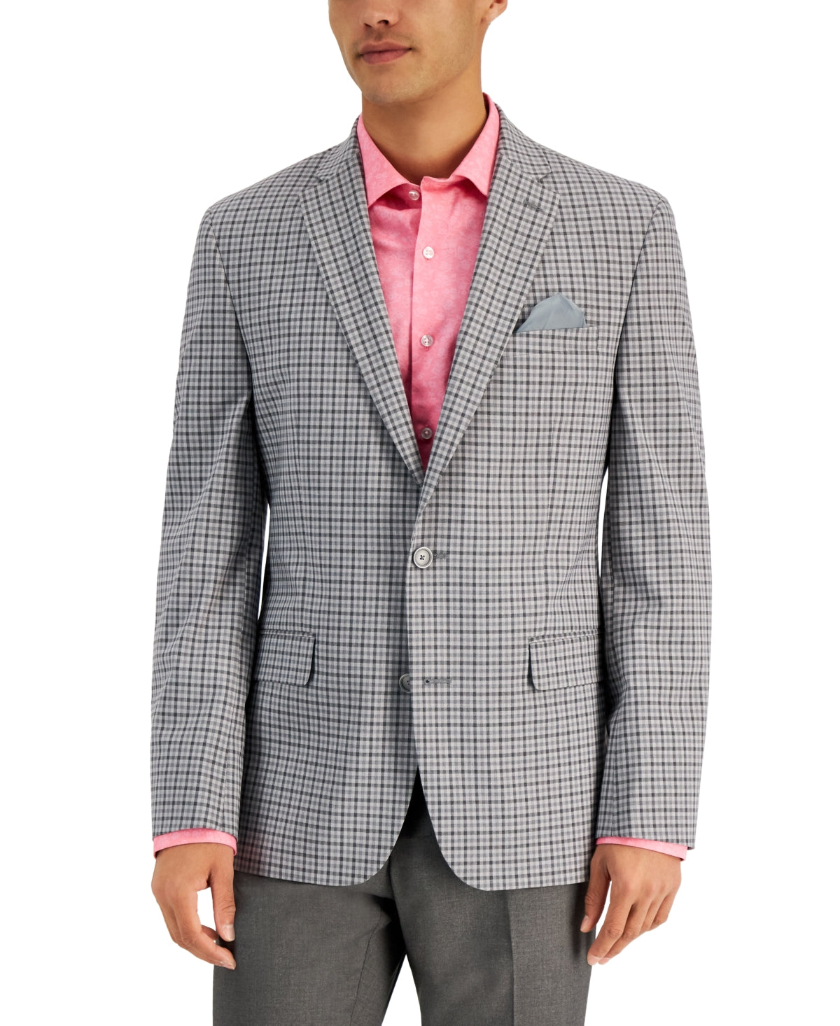 Bar III Men's Slim Fit Patterned Blazer Gray Size 46