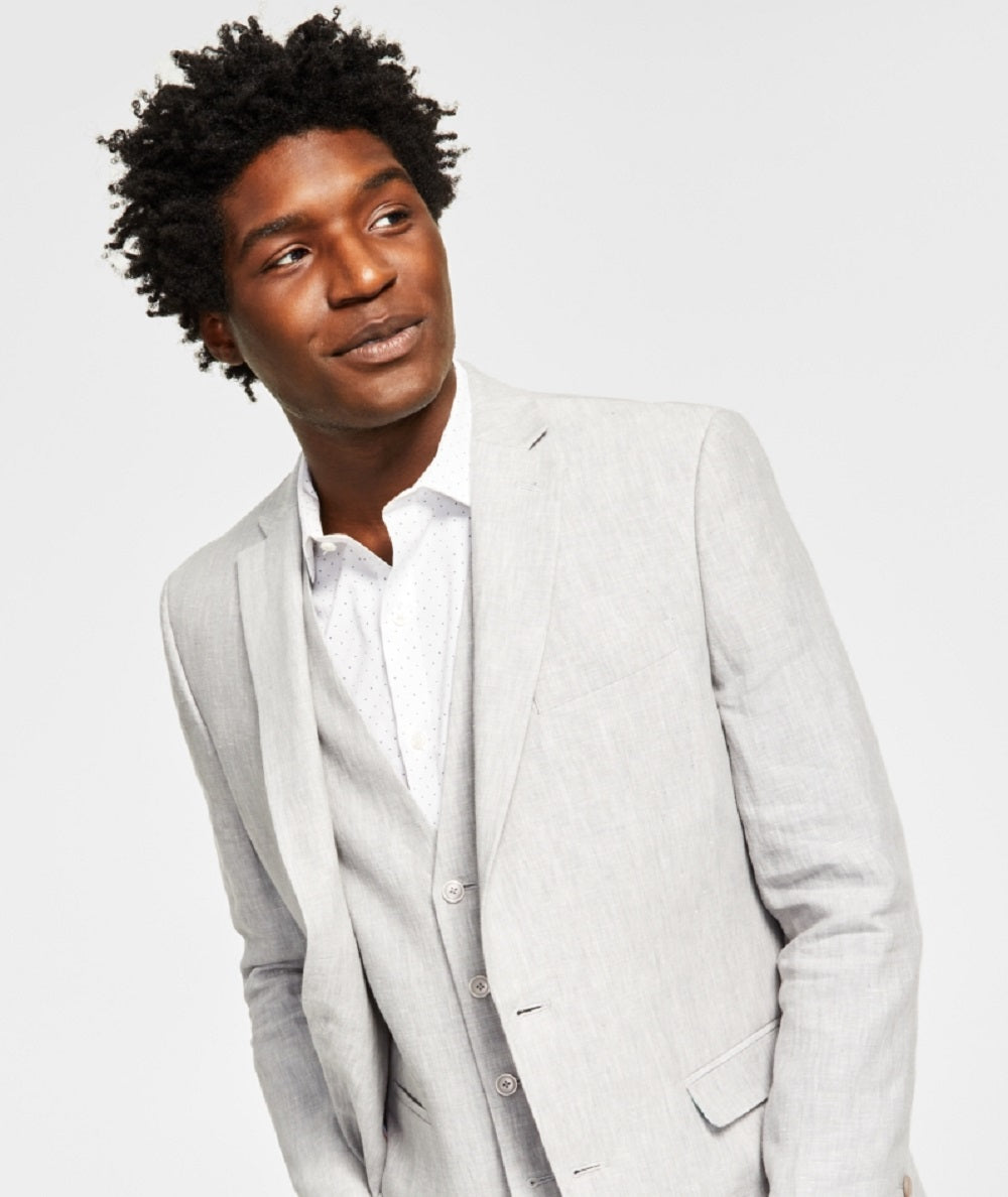 Bar III Men's Slim Fit Textured Linen Suit Separate Jacket Gray Size 42