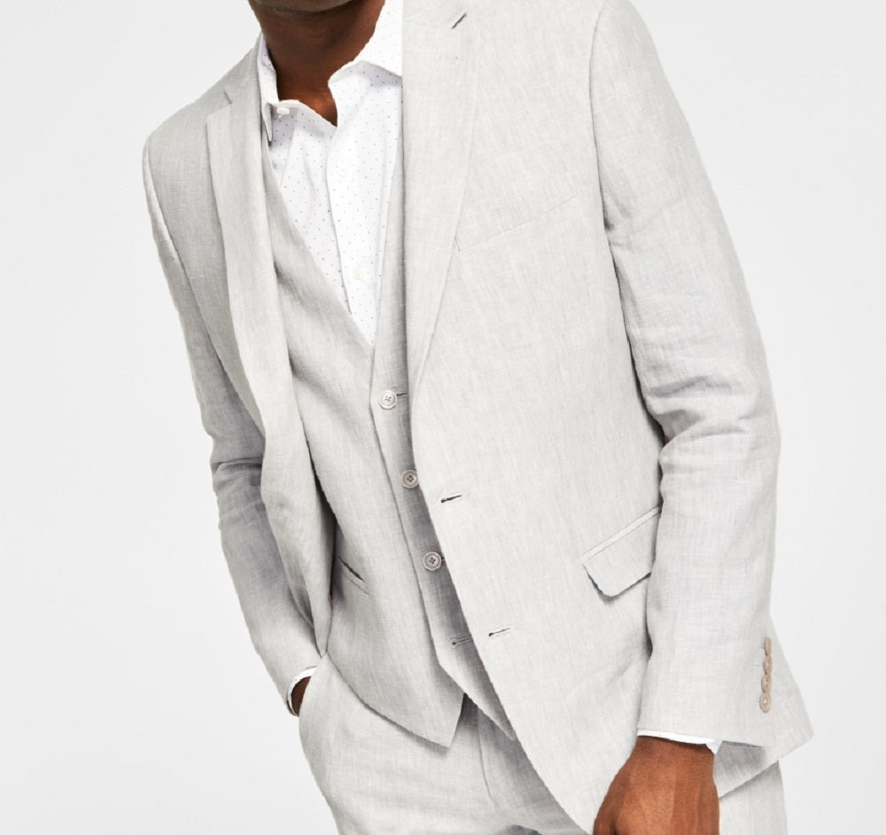 Bar III Men's Slim Fit Textured Linen Suit Separate Jacket Gray Size 44