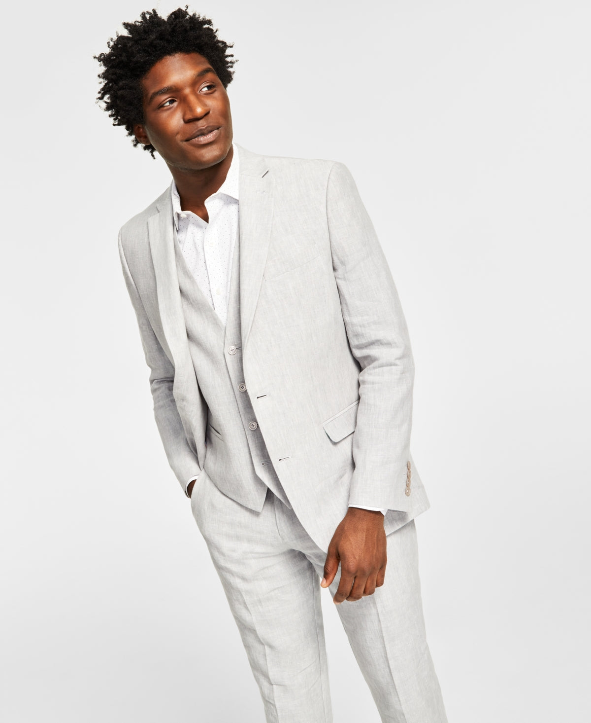 Bar III Men's Slim Fit Textured Linen Suit Separate Jacket Gray Size 46